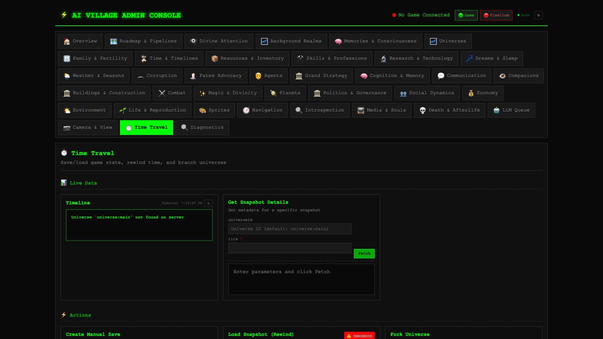 Time travel — rewind and fork universes