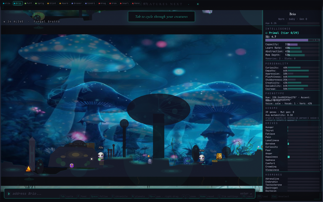 Precursors: Origins of Folklore — Live gameplay in the bioluminescent mushroom biome with Norns