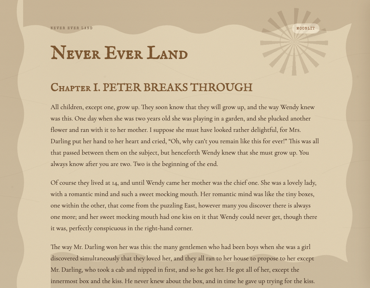 Never Ever Land — parchment reading mode